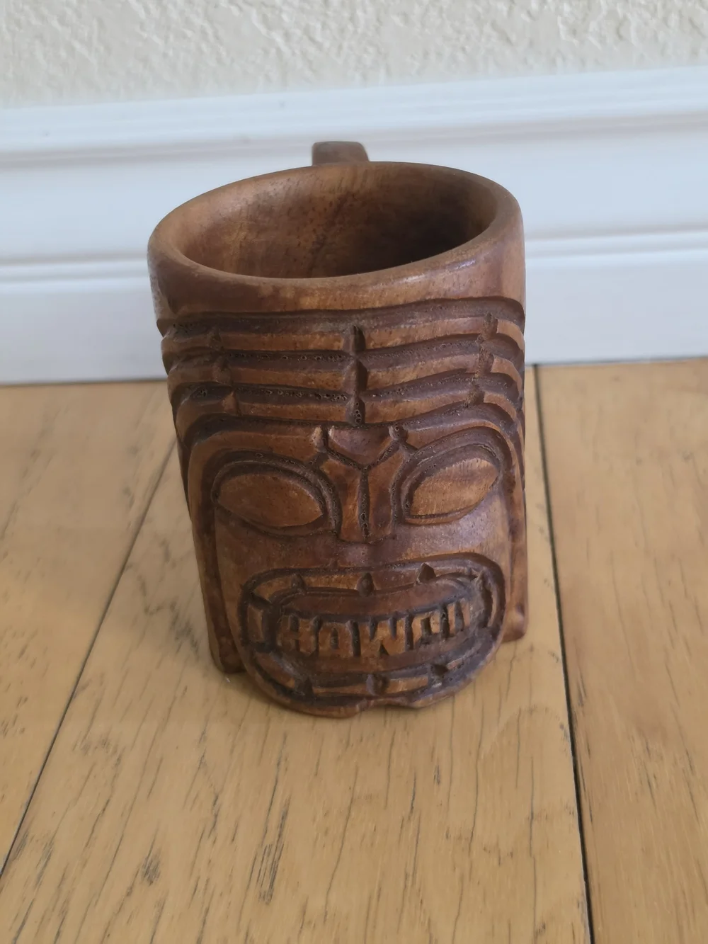 Vintage Hand Carved Wooden Hawaiian Tiki Mug - Brown